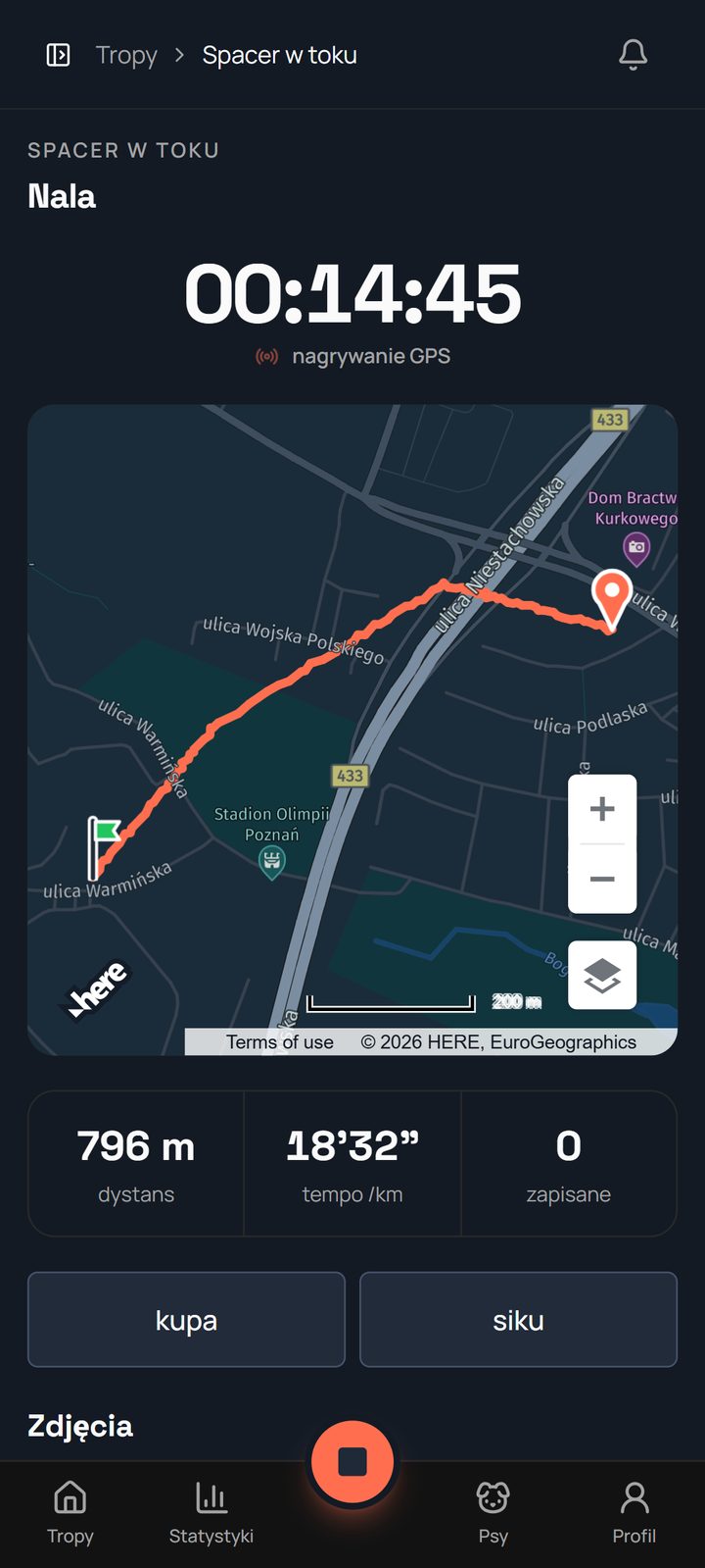 Jak zapisać trasę spaceru przy zgaszonym ekranie?